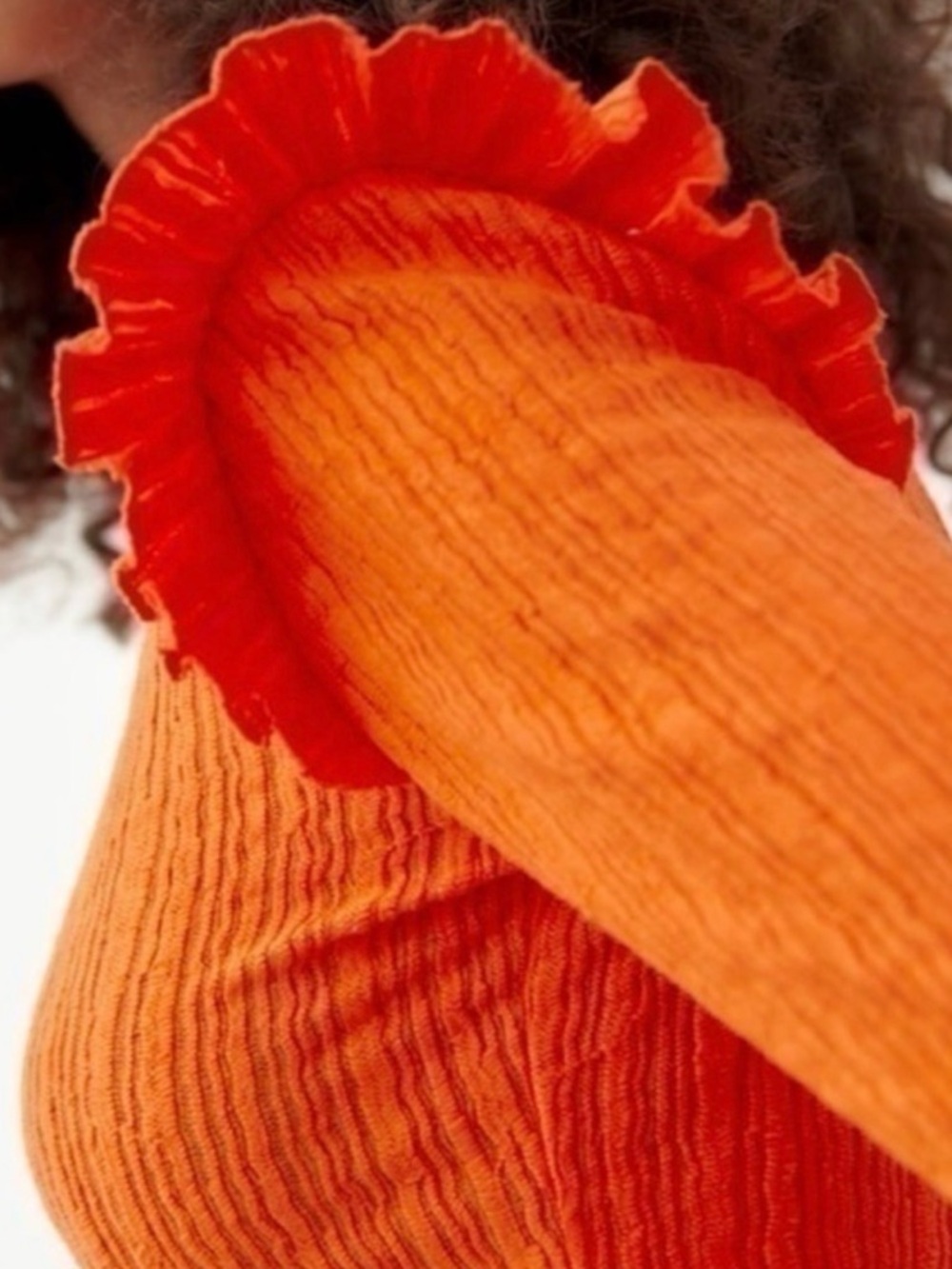 Zara Vibrant Orange Ribbed Button Cardigan with Ruffle Shoulders - Picture 3 of 11